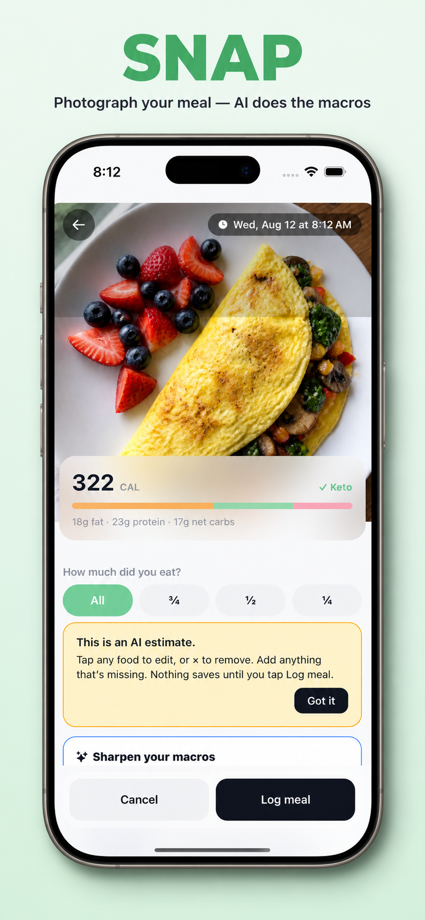 Snap a meal — AI identifies foods and macros